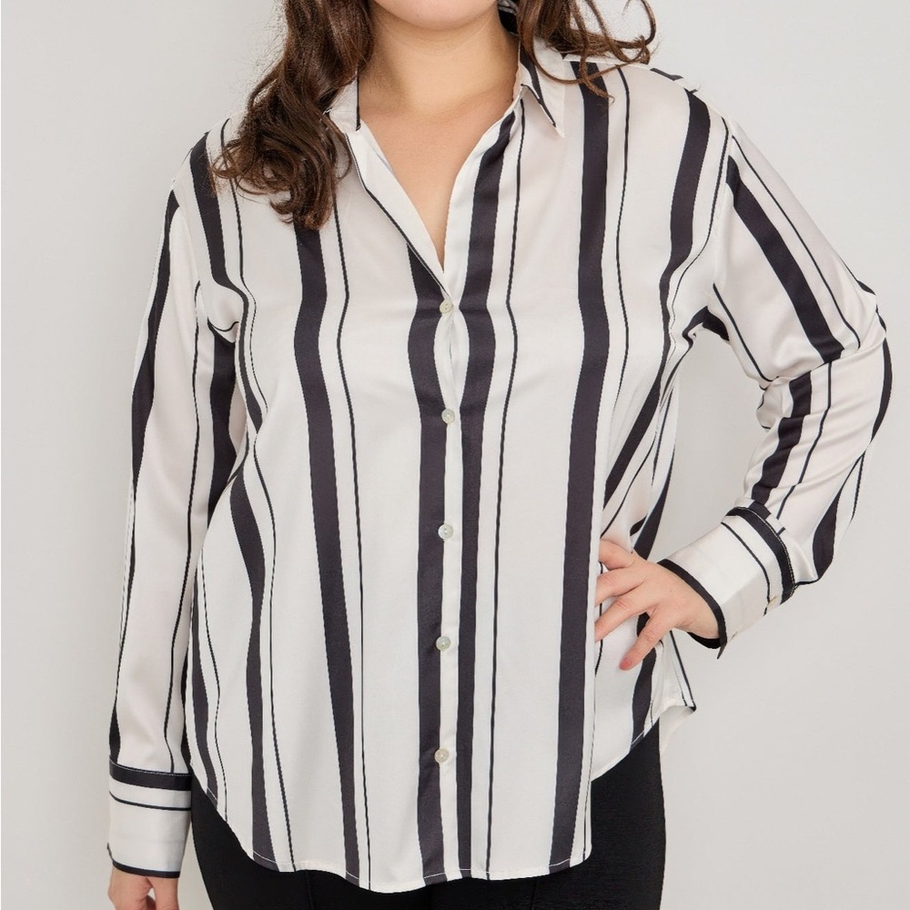 Vertical Stripe Button Down Blouse